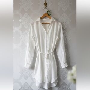 Trovata Birds of Paradise Blue and White Linen Shirt Dress